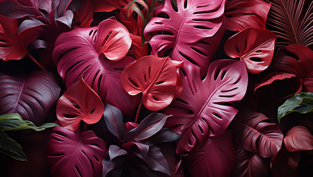 Tropical plants and leaves in natural environment of dark pink and light maroon. Nature beautyの素材
