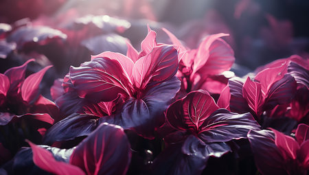 Close up of purple coleus plants with sunlight in the gardenの素材