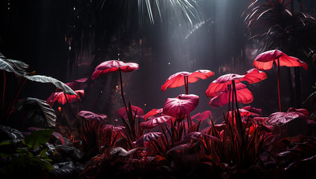 Tropical plants and leaves in natural environment of dark pink and light maroon. Nature beautyの素材