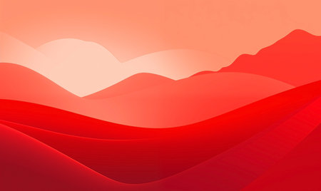 Abstract red background with mountains and sun. Vector illustration for your designの素材