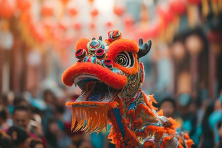 Lion Dance during Chinese New Year celebration.の素材