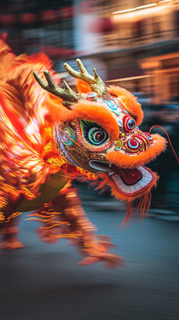 Chinese dragon mask during the Chinese New Year in Beijing, China.の素材