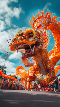 Lion Dance during Chinese New Year celebration in Kuala Lumpur.の素材
