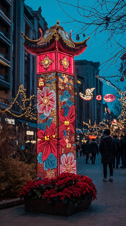 Chinese lanterns on Xmas street in Shanghai.の素材