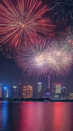 Beautiful fireworks display for celebration happy new year and merry christmasの素材