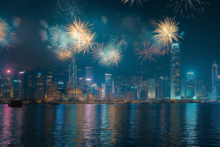 Fireworks over Hong Kong.の素材