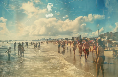 Surfers on the beach in Rio de Janeiro, Brazil.の素材