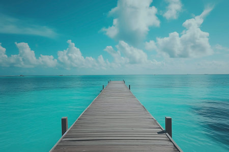 Wooden pier in tropical Maldives island with turquoise waterの素材
