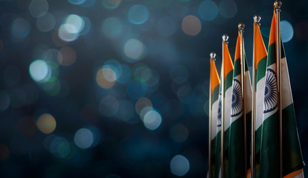 India flag on bokeh background. Indian independence day concept.の素材