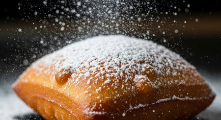 A pastry being sprinkled with powdered sugarの素材