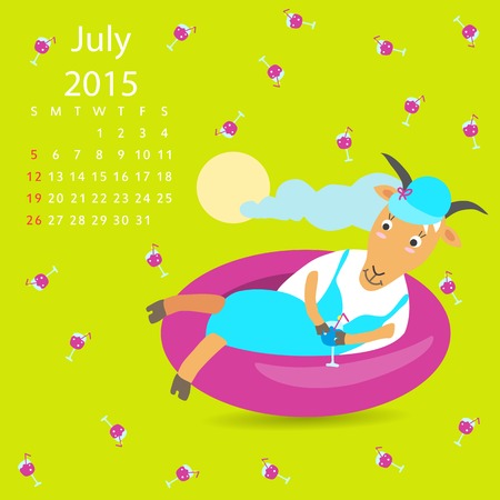 July calendar goat vector graphic illustration designのイラスト素材