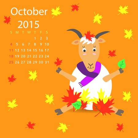 October calendar goat vector graphic illustration designのイラスト素材