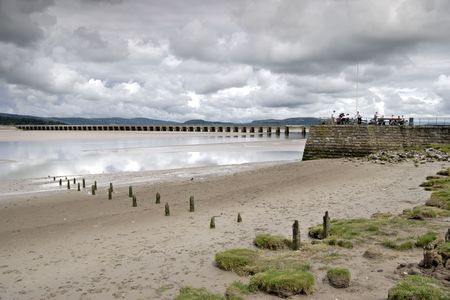 Arnside viaduct and shore on a Summer afternoonの写真素材