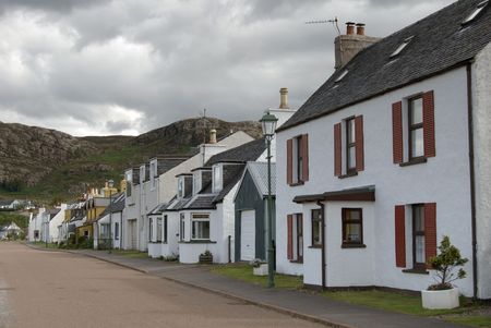 row of cottages at Shieldag, Wester Ross, NW Scotland, UK
