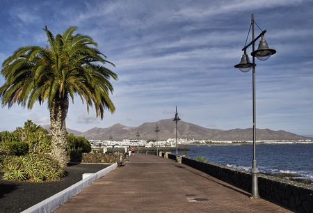 Sea path on the coast of Lanzarote in the Canary Islands.の写真素材