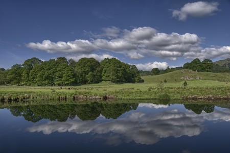 Reflections in the river Brathay at Elterwater, the English Lake Districtの写真素材