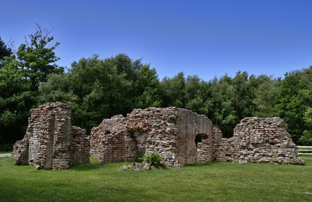 Historic remains of a Roman Bath House, Ravenglass, Cumbria, Englandの写真素材