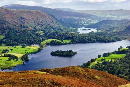 An aerial view of Grasmere from the slopes of Silver Howe. English Lake District National Parkの写真素材