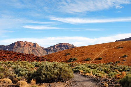 Teide National Park, Tenerife, Spanish Canary Islands showing the weathered red volcanic soil closely esembling that on Mars which has resulted in this becoming a testing ground for Mars projectsの写真素材
