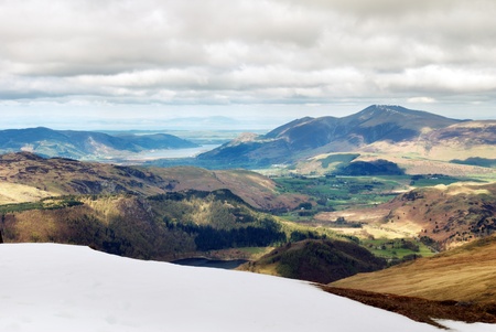 View from the summit of Helvellyn mountain towards the Skiddaw mountain range in the English Lake...