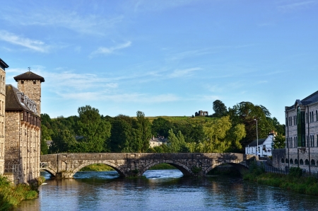 A view of Stramongate Bridge in Kendal, Cumbria, Englandの写真素材