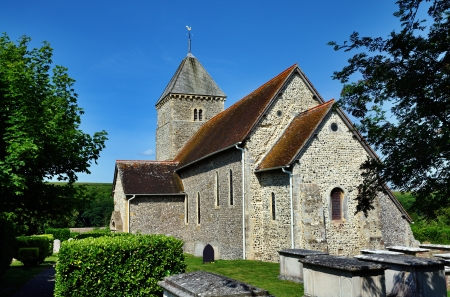 St Andrews,a Saxon church with later additions in the village of Bishopstone, East Sussexの写真素材