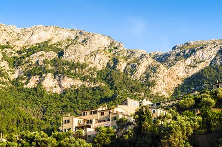Scenic view of Deia village in the Serra de Tramuntana on the island of Majorca, Balearic Islands, Spain の写真素材