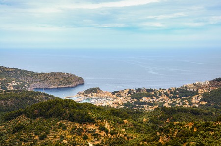 An aerial view of Port de Soller on Mallorca.