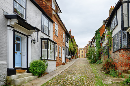 Mermaid Street, a historic Cobbled street in the picturesque, historic English town of Rye, East Sussex.の写真素材