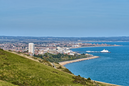 An aerial view of the town of Eastbourne on the English South coast.の写真素材