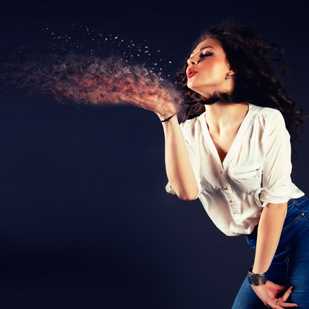 Beautiful girl, interior studio, art style, sand stormの写真素材