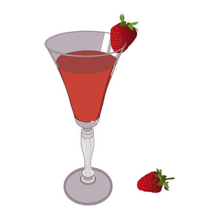 The red strawberry cocktail in the sherry glass with fresh berriesの写真素材