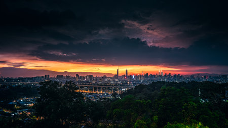 Panoramic view of Sao Paulo skyline at sunset. Brazil.の写真素材