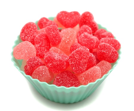 Valentines Day cup with heart shaped  candies の写真素材