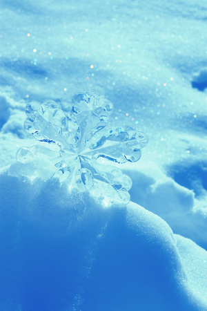 Ice crystal on snow in blurred backgroundの写真素材