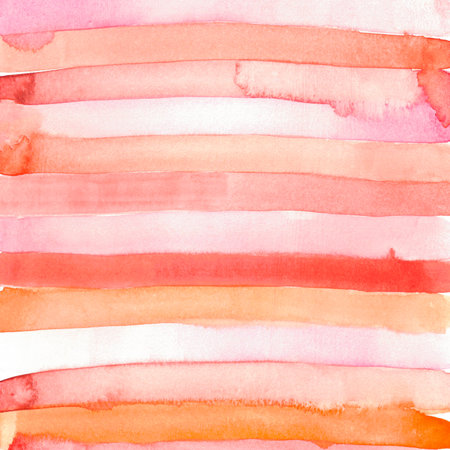 Abstract watercolor strip line paint background. Texture paper. Horizontal lines orange, pink and red color.の写真素材