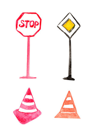 Watercolor illustration of traffic signs.の写真素材