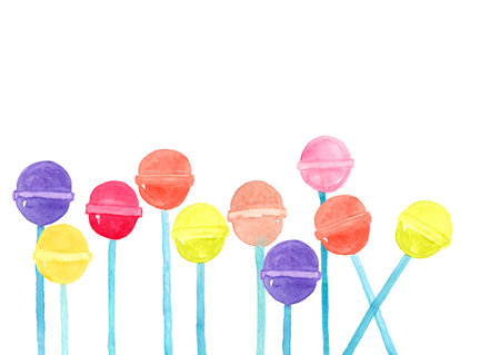 Colorful lollipops candy watercolor illustration on white backgroundの写真素材