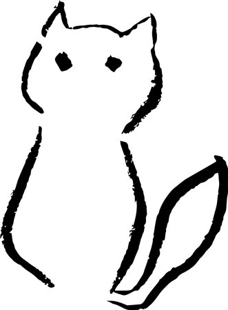 Silhouette of cat hand drawn isolated on white backgroundの写真素材