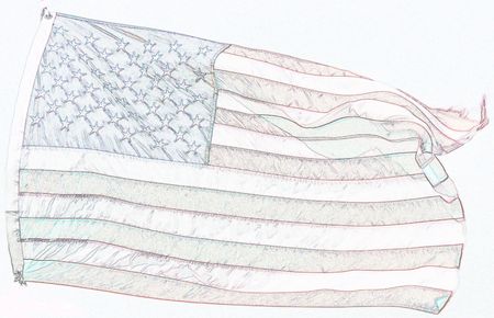 The American flag, stenciled with colored pencilsの写真素材