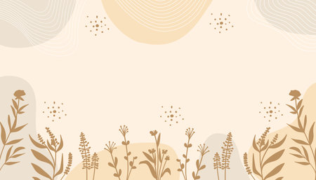 Botanical silhouette banner on brown background. Perfect for branding, invitations, packaging, web design, and nature themed creative projects.のイラスト素材