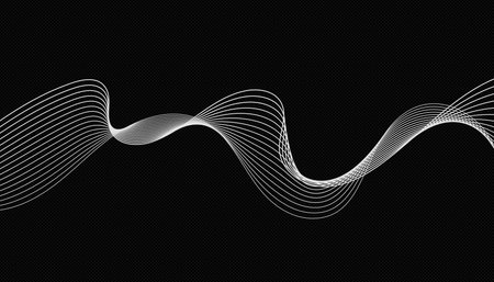 Abstract flowing ribbons Wave of the many colored lines. Abstract wavy stripes on dark, isolated background. Curved smooth tape. Vector illustrationのイラスト素材