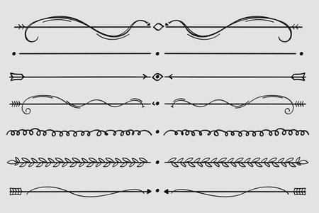 Hand-Drawn Nature Floral Vine Line Divider for Text Layout Separator Decoration Element Collection.Vector illustrationのイラスト素材