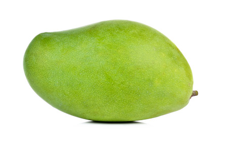 Green mango isolated on white background.の写真素材