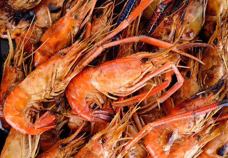Close up Grilled shrimp with flames.の写真素材