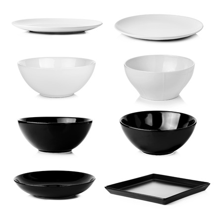 Collection of bowl plate dish isolated on a white background.の写真素材