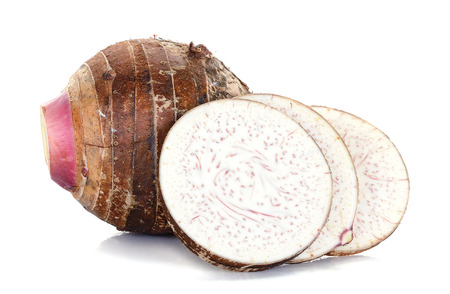 Close up taro isolated on the white background.の写真素材