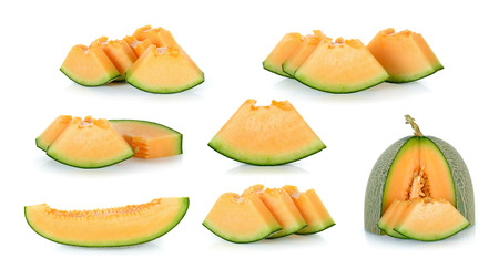 Sliced cantaloupe melon isolated on the white background.の写真素材