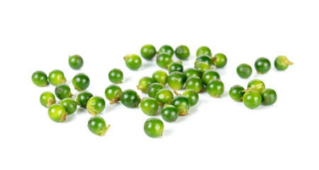 Green peppercorns isolated on the white background.の写真素材