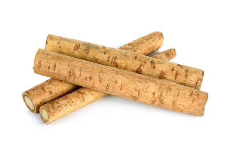 Burdock roots isolated on the white background.の写真素材